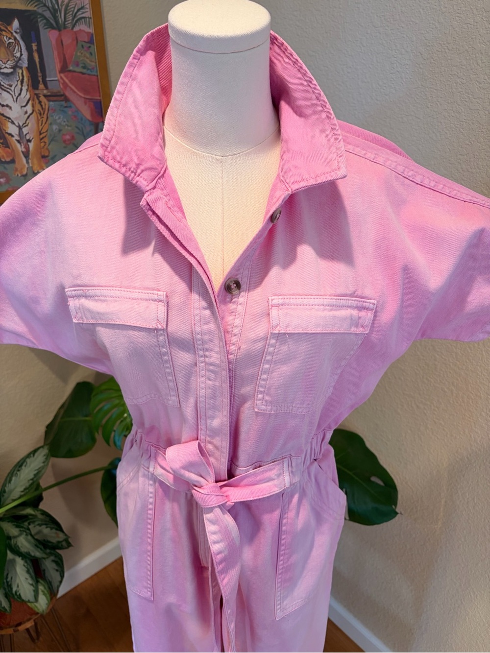 Miou Muse Pink Utility Jumpsuit with Tie Waist - Size Medium - Picture 2 of 11